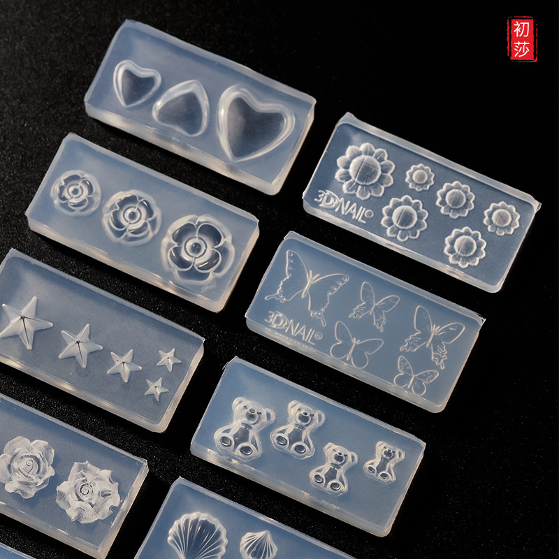 Nueva joyería de uñas epoxi molde arco amor oso 3D modelado tridimensional herramienta abrasiva Plantilla de silicona 1-24