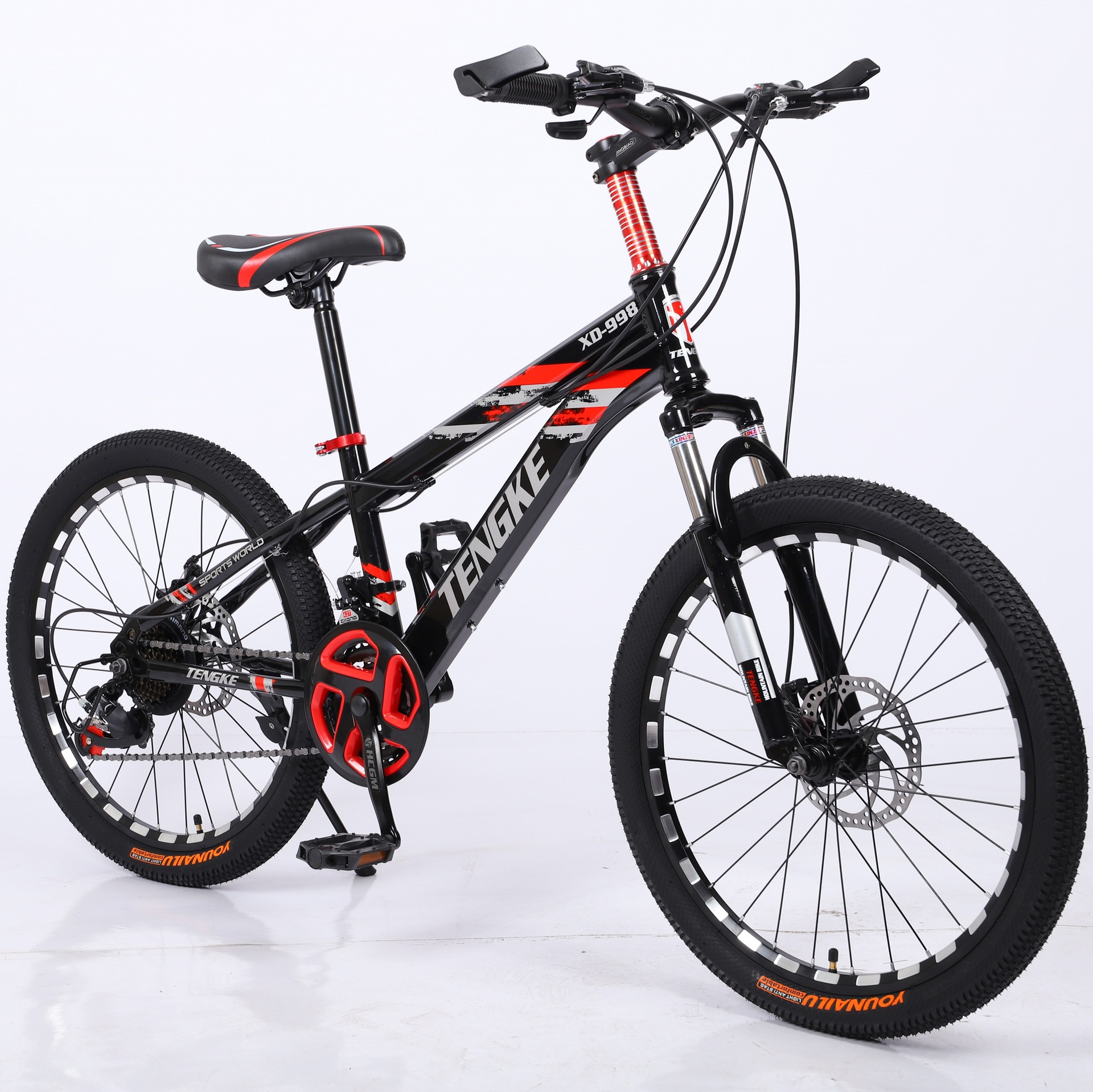 TENGKE变速山地自行车/碟刹减震山地车男女学生骑22寸自行车|ru