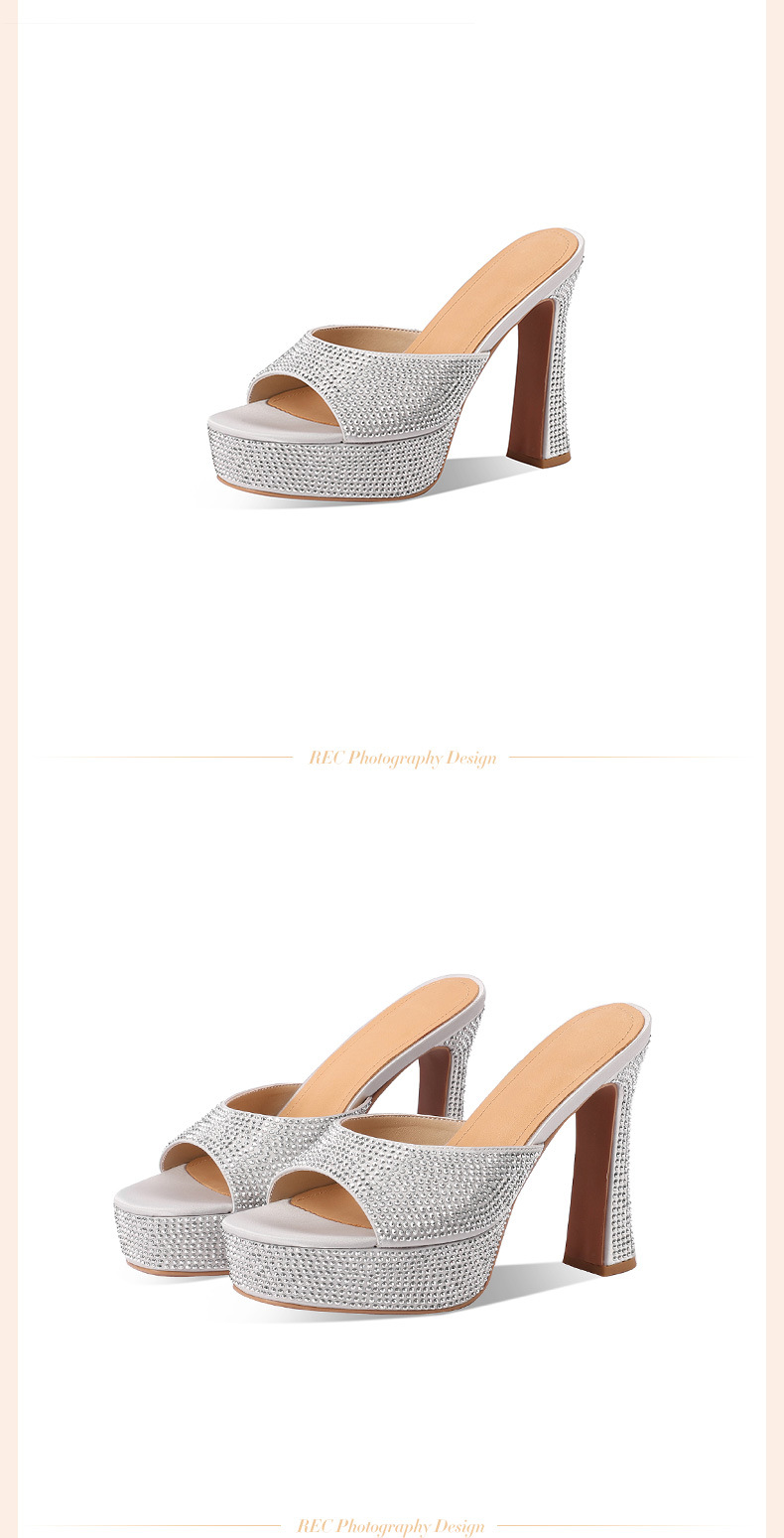 Sandal cao gót nữ đính đá platform quai một dây gót dày — đen chi tiết 6