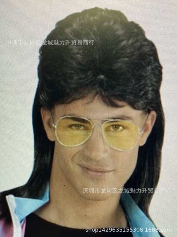 New European and American wig 70 80 s men's rock party long curly hair role Halloween play head cover New European and American wig 70 80 s men's rock party long curly hair role Halloween play head cover