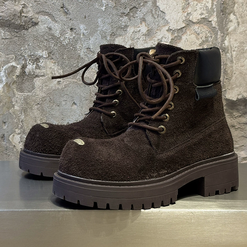 Mid-cut Martin work boots, thick platform sole, height-increasing, men's sizes 36–46