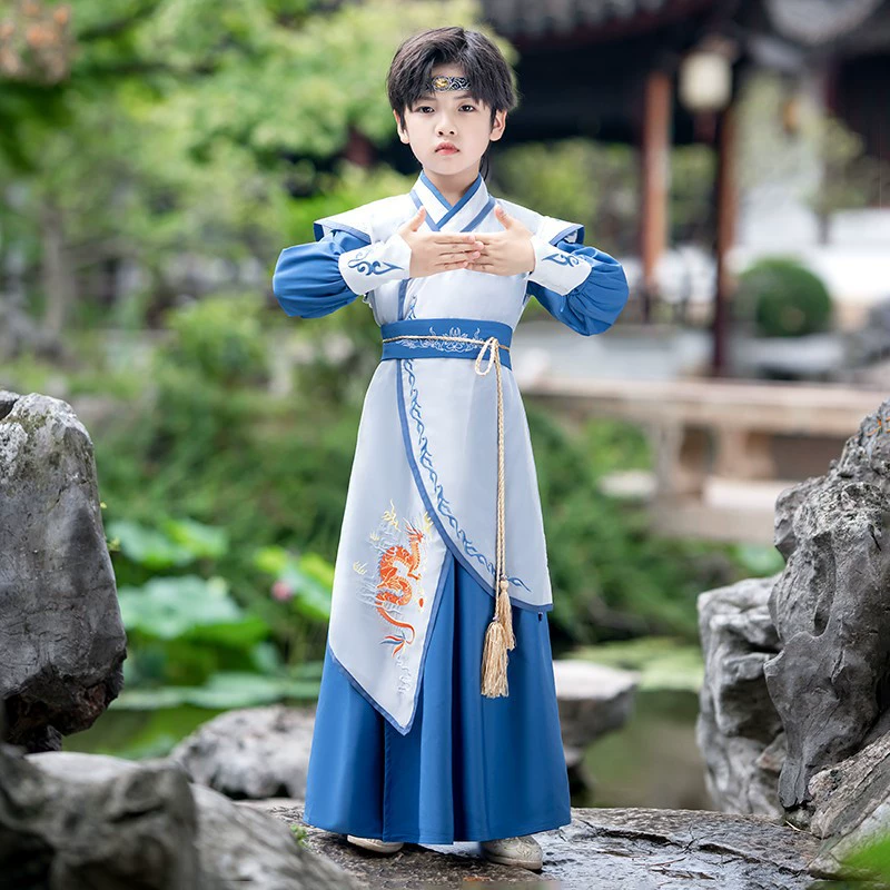 Детский древний костюм Hanfu для мальчиков, длинный костюм для выступлений Yunling, супер бессмертный костюм для подростков, классический треххарактерный костюм Sutra Tang, китайские исследования