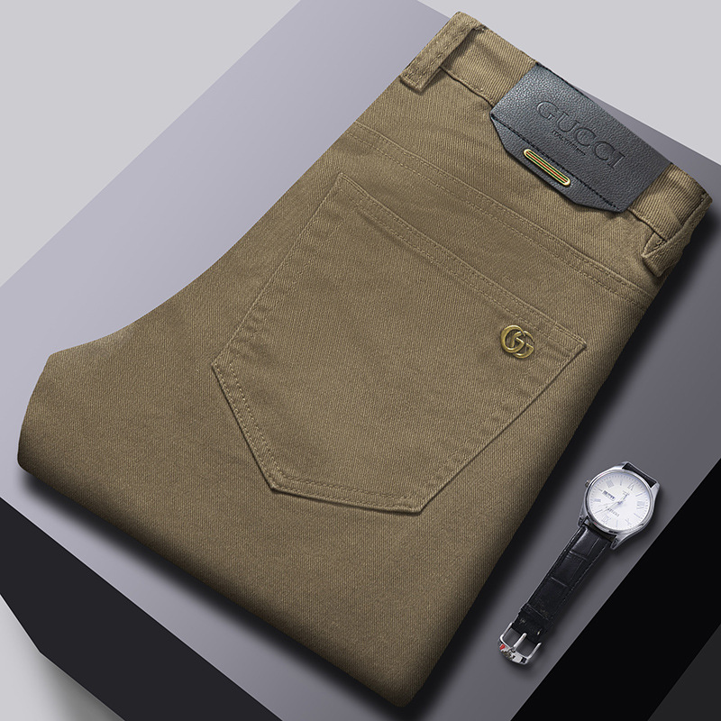 2025 Autumn and Winter New Army Green High-End Jeans Men's Slim Small Straight-Leg Pants Casual Trousers