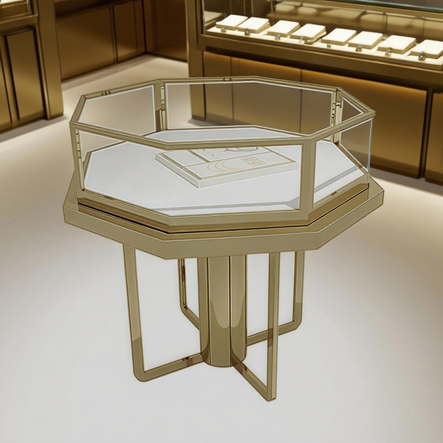 2025新款多角岛饰品展示柜豪华饰品零售店展示展示柜工厂定制