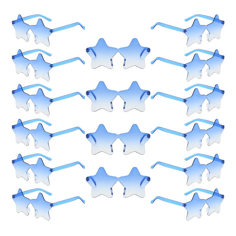 Combination of 16 Pairs of Cute Jelly-Colored Small Five-Pointed Star Plastic Sunglasses for Holiday Party Stage Concave Shape Sunglasses
