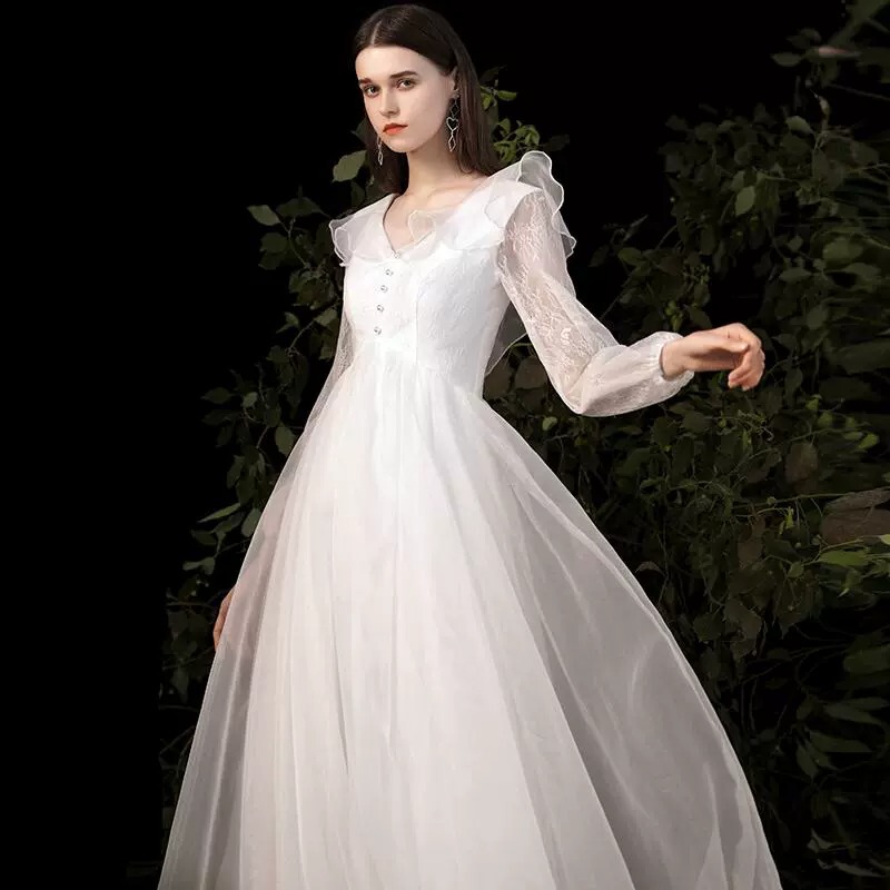 Light Wedding Dress 2026 New Style Bride Maternity Wedding Floor-Length Going-Out Dress Plus Size Long-Sleeve Reception Dress Main Wedding Dress