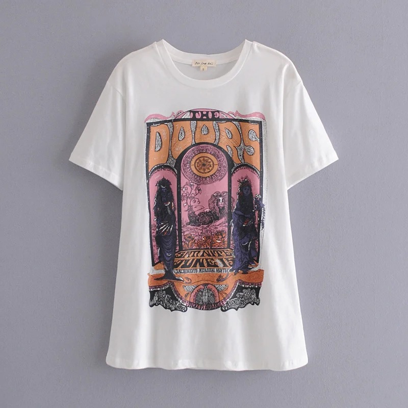 Loose Statue Print Short-Sleeved T-Shirt NSAC32076