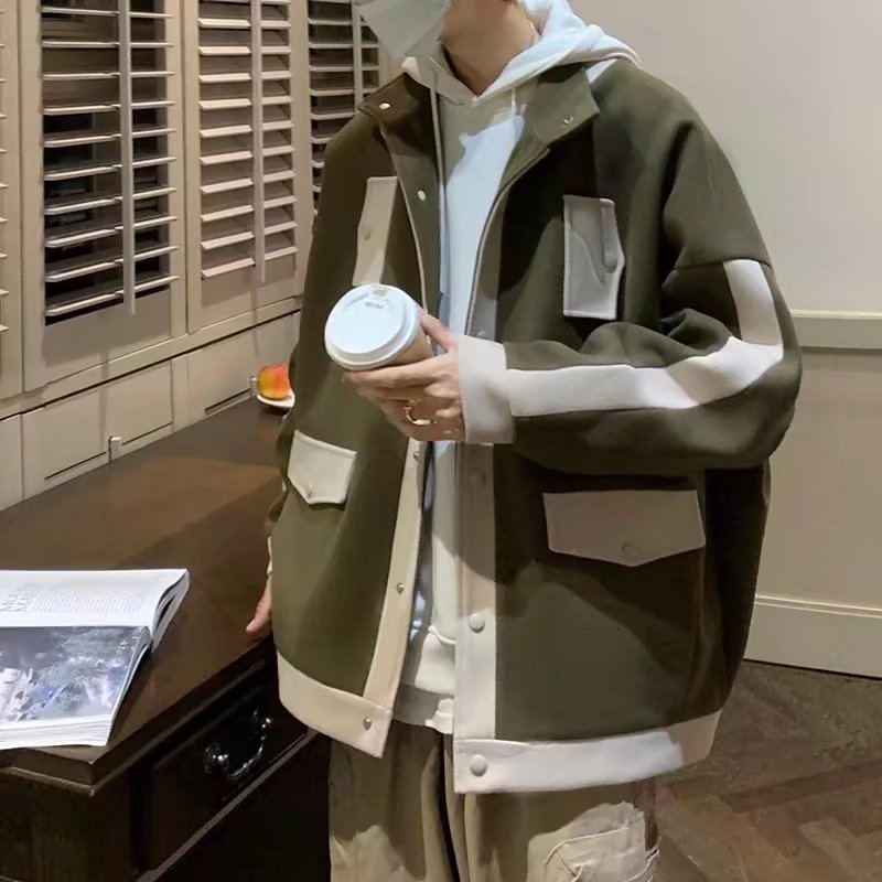 2024 nueva tendencia de la moda chaqueta de plumón para hombres costura con capucha tendencia cálida chaqueta de varios bolsillos