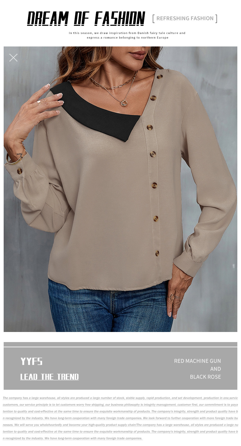 autumn new button v-neck long-sleeved knitted women's solid color blouses_voghion.com