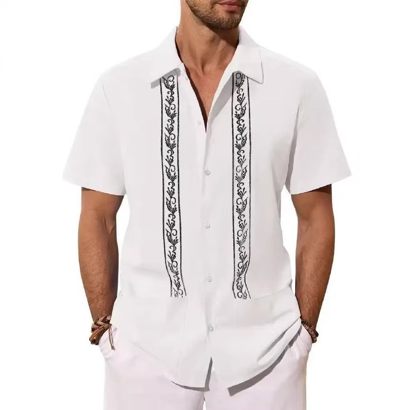 Cross-Border Men's Clothing European and American Lace Shirts Casual Cuban Short-Sleeved Shirts Summer Cross-Border Men's Clothing European and American Lace Shirts Casual Cuban Short-Sleeved Shirts Summer