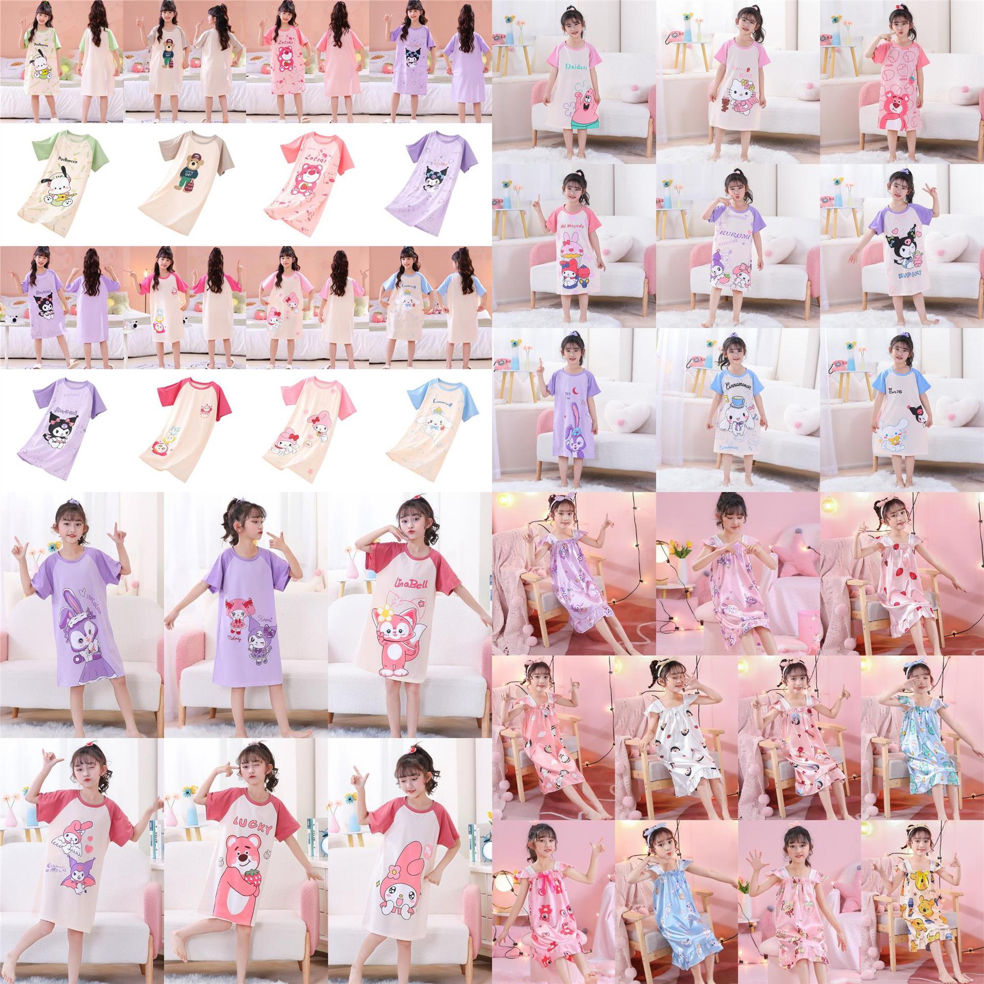Pijama infantil princesa viento de verano nuevo pijama de niñas mangas cortas fresas oso vestido de dibujos animados ropa para el hogar