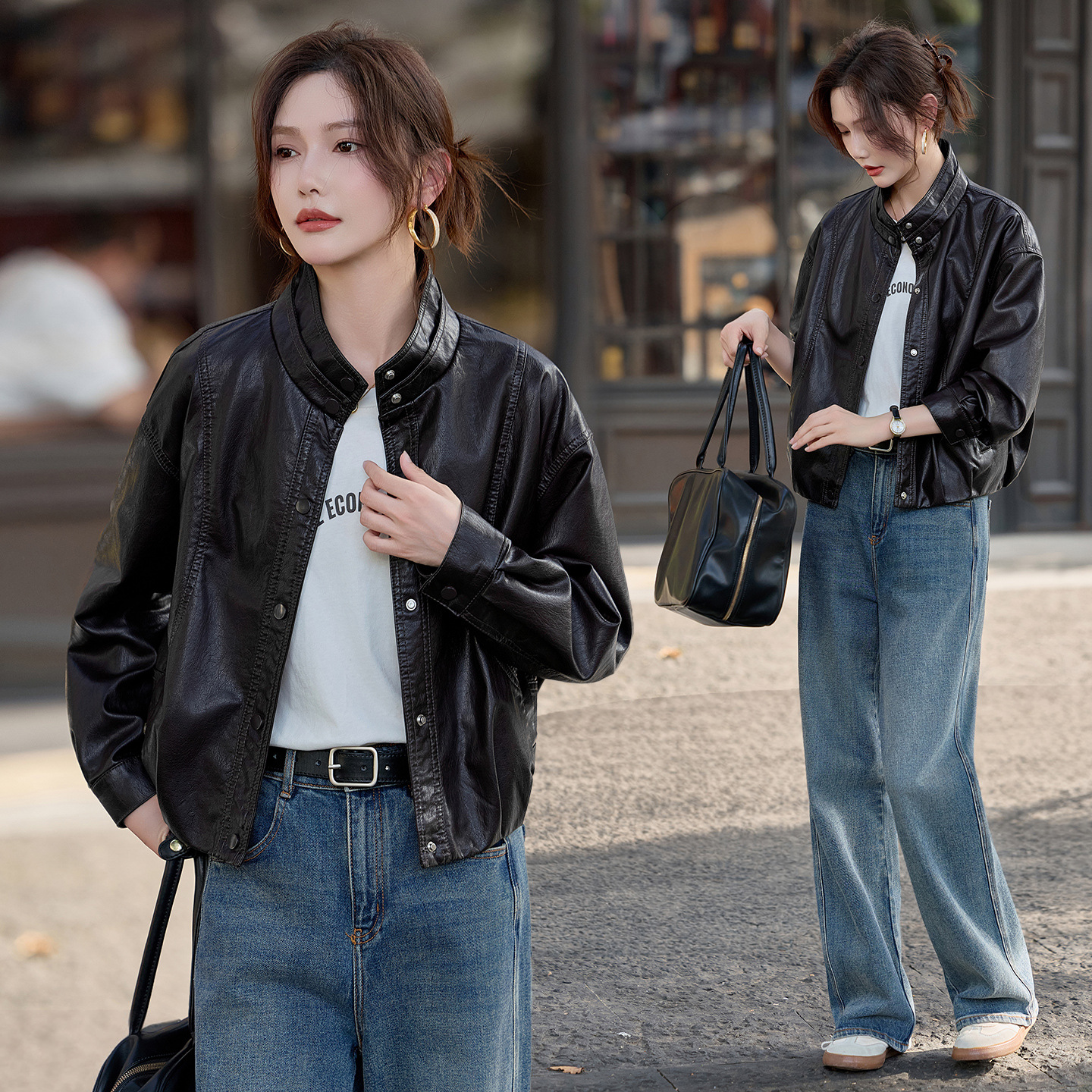 品牌绵羊皮皮外套女2026年春秋新款时尚立领宽松气质机车服皮夹克