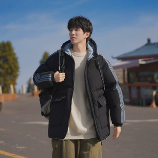 爆款青年韩版棉服男2026秋冬新款保暖加厚条纹拼接棉服男百搭情侣