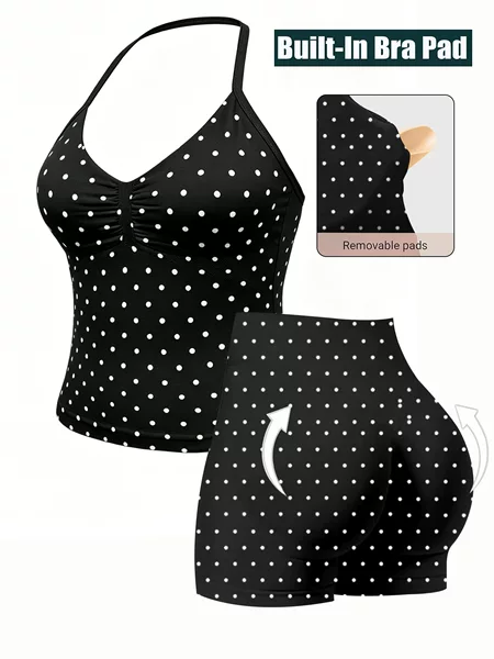 2026 Cross-Border European and American New Popular Polka Dot Halter Top Butt-Lifting Shorts Yoga Fitness Sportswear Set