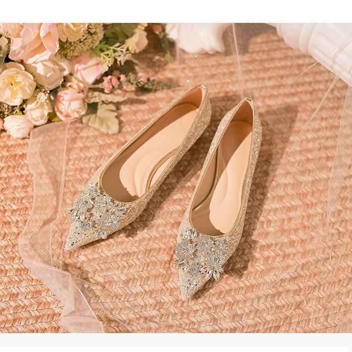 Bow Wedding Shoes Women's Flat Bridal Shoes Red Xiuhe Dress Shoes Not Tired Feet Flat Heel Pregnant Women's Shoes Large Size Women's Shoes