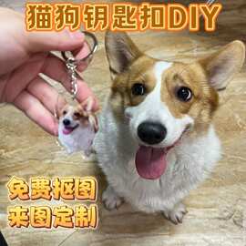 亚克力钥匙扣钉制来图钉做小猫小狗书包挂件猫咪照片挂饰宠物纪念