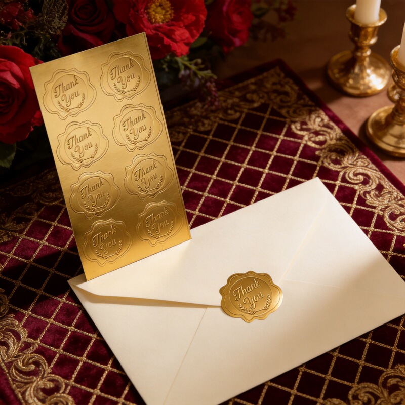 Thank You Gold Embossed Seal Stickers for Wedding Invitations, Envelopes, Greeting Cards, Vintage Embossed Thank You Stickers Thank You Gold Embossed Seal Stickers for Wedding Invitations, Envelopes, Greeting Cards, Vintage Embossed Thank You Stickers