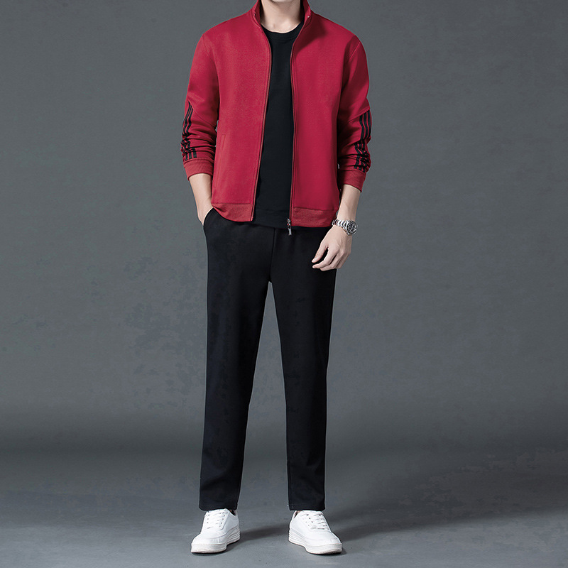 Trajes deportivos de tres barras transfronterizos de primavera y otoño ropa deportiva casual delgada de mediana edad papá dos pantalones recto