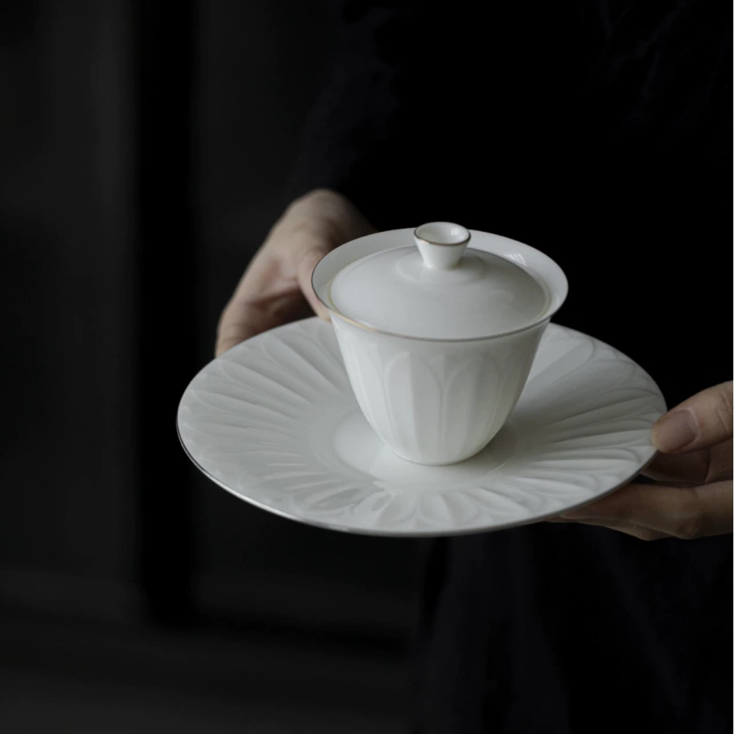 白几 Ceramic lotus pot for household use ceramic Kung Fu tea set single non-hot tea making tray can be wholesaled