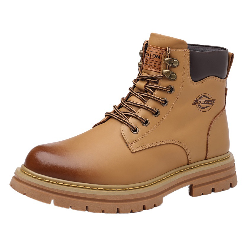 Invierno de lana de los hombres zapatos de algodón acolchado de cuero genuino primera capa de piel de vaca Martin botas forradas de lana botas de los hombres botas de ruibarbo caliente Joven