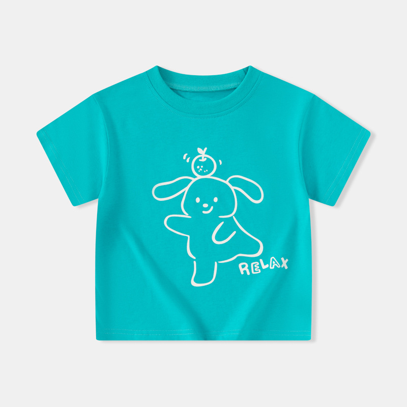Betop verano nueva ropa para niños camiseta de manga corta versión coreana de dibujos animados para niños conejo niño ropa de color sólido cabello de una pieza