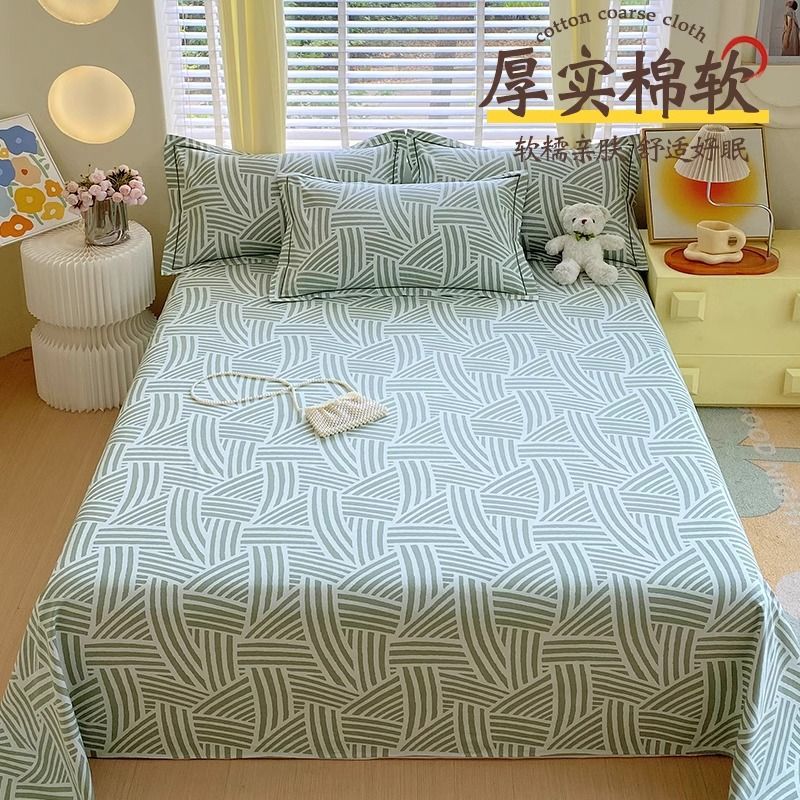 Sábana de tela gruesa vieja gruesa de una sola pieza de algodón puro 100 algodón lino algodón lino verano fresco edredón individual traje de dormitorio de tres piezas