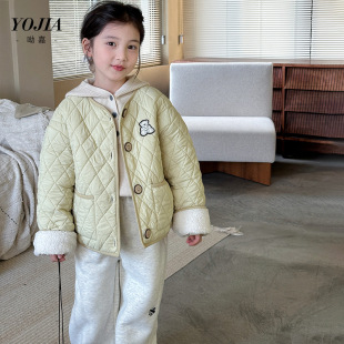 YOJIA girls cotton-padded jacket winter 2024 new western style top children's cotton padded padded coat winter coat