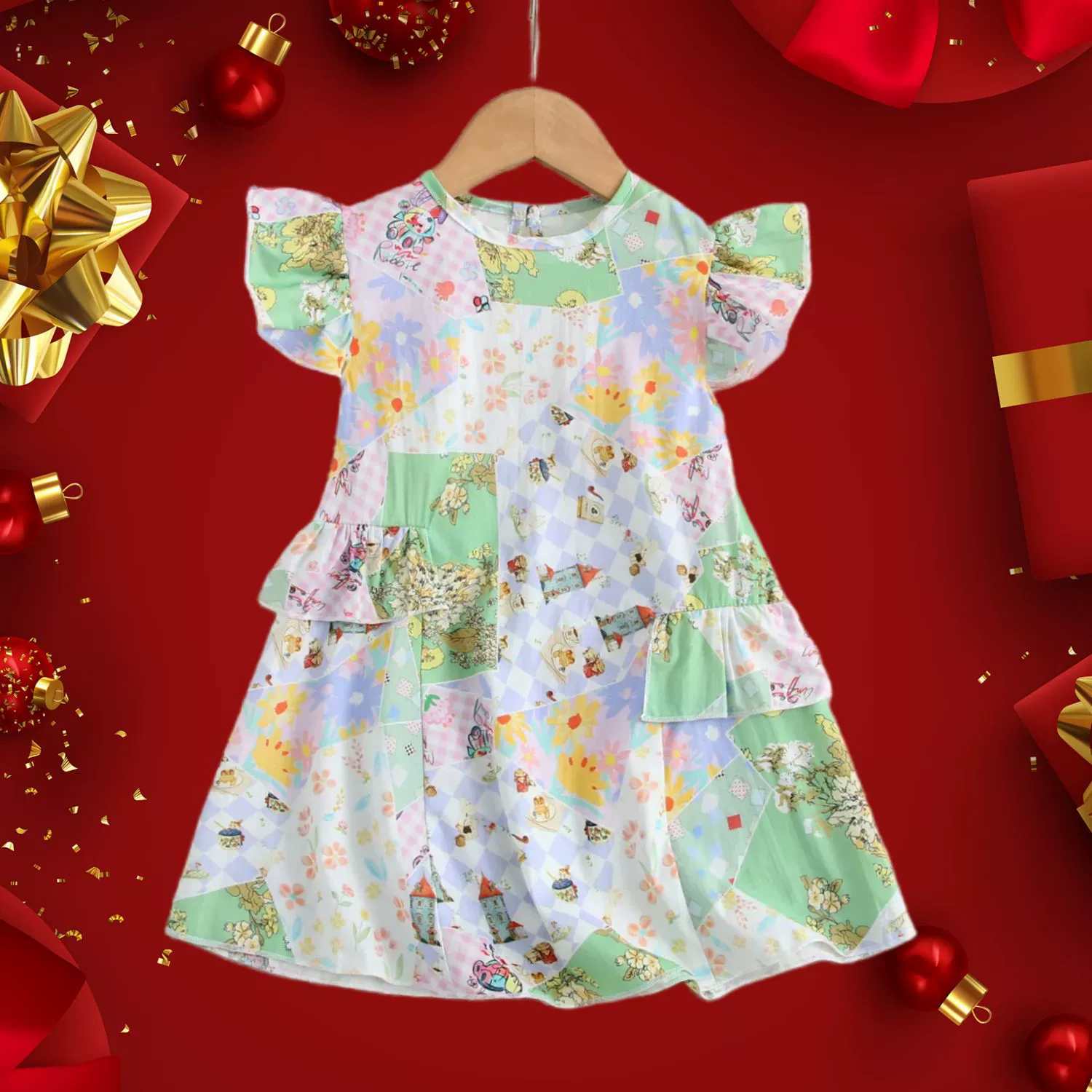 Платье для девочек 2025 новый летний детский стиль корейская цветочная юбка девушка сладкое платье принцессы с принтом