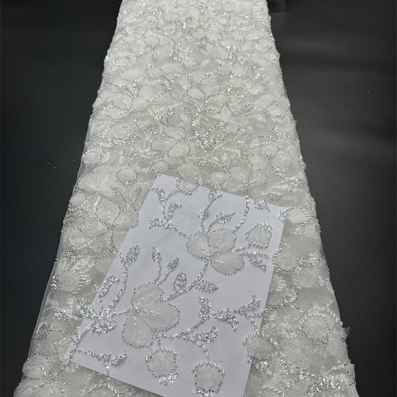 Diseño de alta moda vestido de boda vestido de bordado de sequilla tela de encaje