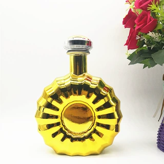 一斤装700ml圆形条纹电镀UV洋酒玻璃瓶 750ml透明伏特加玻璃酒瓶