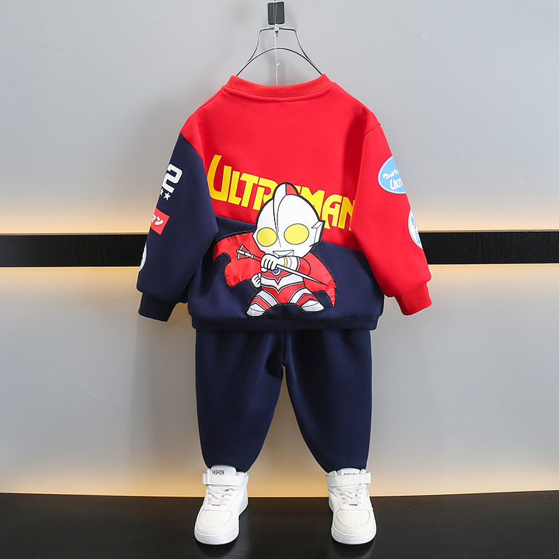 ALTMAN 옷 소년 봄 옷 세트 2024 새로운  가을 스포츠 어린이 스웨트 셔츠 투피스 유행 세트