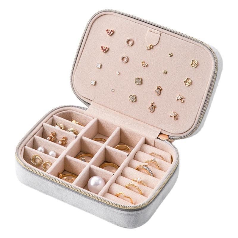 Caja de joyería portátil anillo de aretes de terciopelo caja de almacenamiento creativo ins multi-funcional pequeña caja de joyería al por mayor