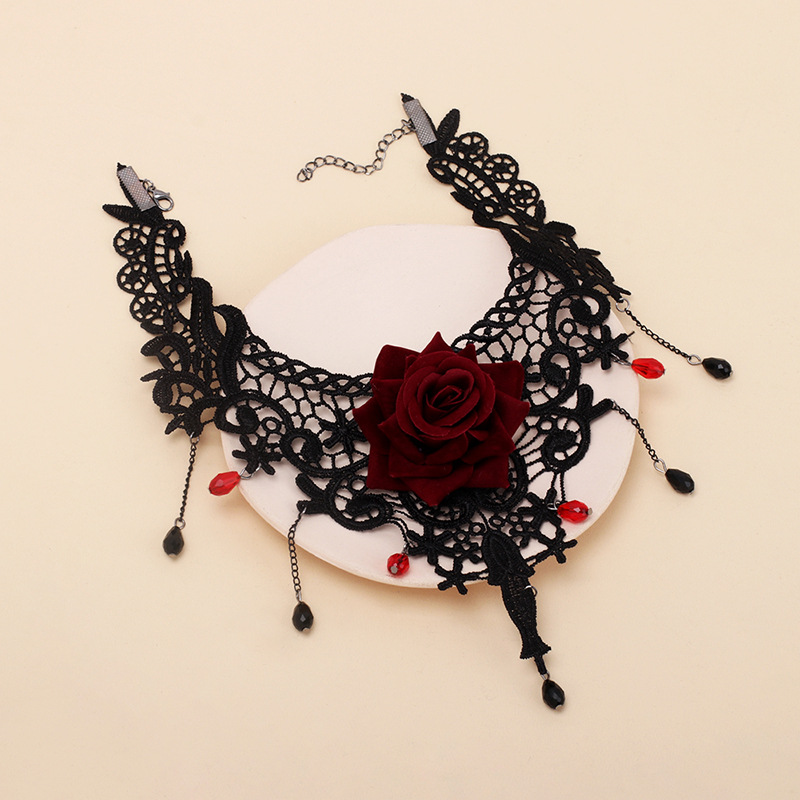 Flowers Pattern Gothic Lace Rose Necklace Tassel Choker Necklace Necklace