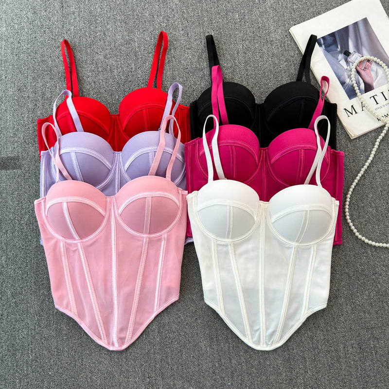 Foreign Trade Fishbone Bustier Top, Soft Support with Underwire, Slim Fit, Irregular Hem Short Camisole Wholesale