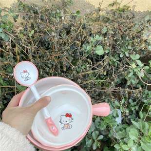 Internet Red Ceramic Tableware hallokitty Dormitory Household One-person Bowl Plate Spoon Baking Bowl High Color Value Three Pieces