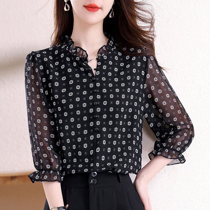 Brand High-End Printed Blouse for Women, New Summer Style, Fashionable Silk Simple Shirt, Age-Reducing and Stylish Top Brand High-End Printed Blouse for Women, New Summer Style, Fashionable Silk Simple Shirt, Age-Reducing and Stylish Top