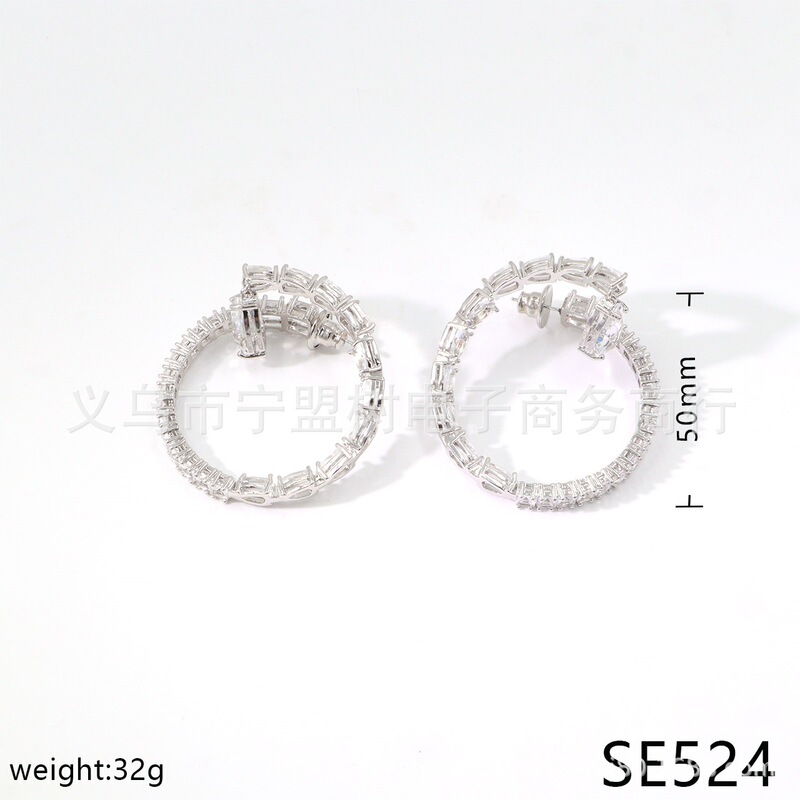 【新品】白色水晶方钻梭形钻拼接设计手链耳环项链时尚首饰套装女|undefined