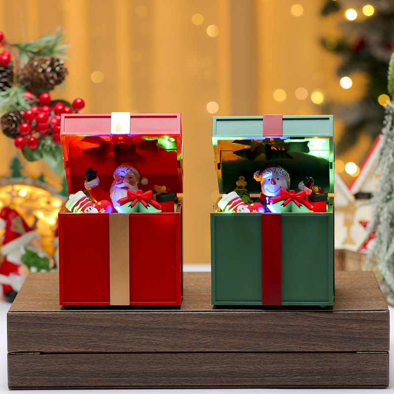 クリスマスオーナメントウィンドウシーンレイアウト小道具発光ギフトボックスギフトバッグオルゴールオルゴールギフト装飾|undefined