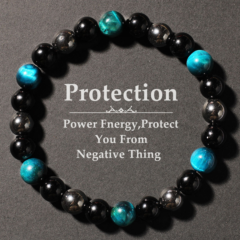 Triple Protection Blue Tiger Eye Stone Obsidian Bracelet Unisex Street Style Men's Beaded Bracelet Wholesale