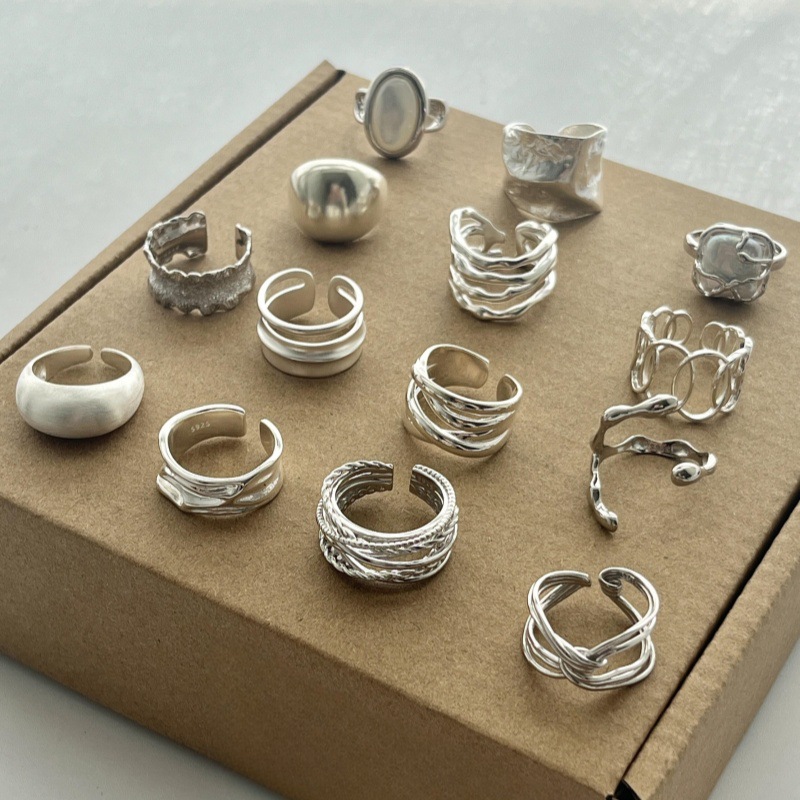 Vintage Niche Design Plain Ring Women's S925 Sterling Silver Color-free Finger Ring Light Luxury High-end All-match Ring