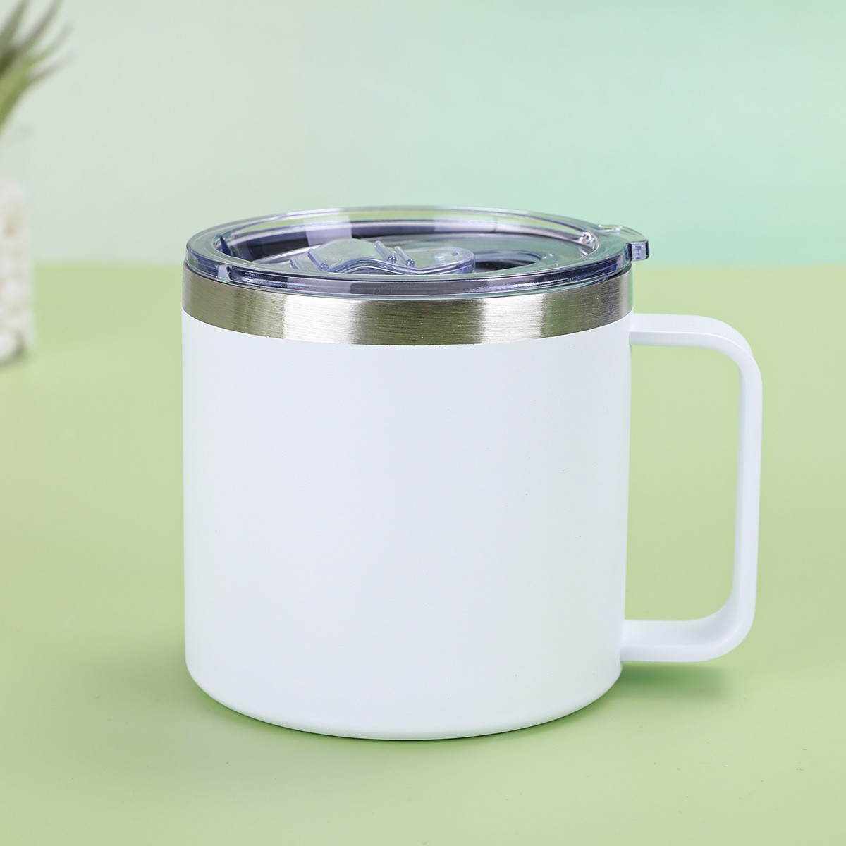 Suministro exclusivo transfronterizo de tazas con aislamiento al vacío de doble capa de acero inoxidable 304, taza de oficina estilo americano de 14 oz con asa.