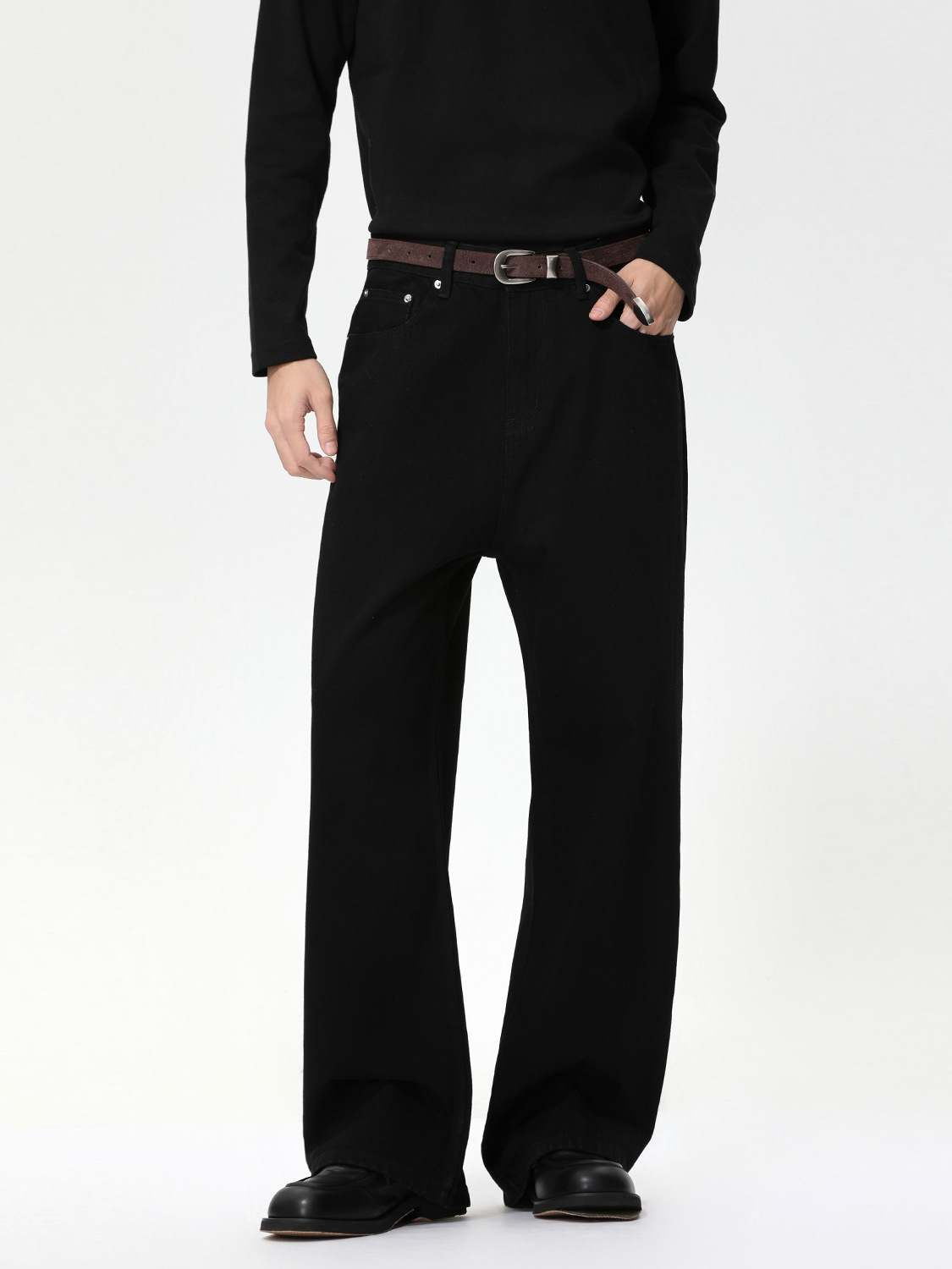 MTLCLOTHES Hombres| Coreano de color sólido casual oversize jeans de lavado de cilindro derecho