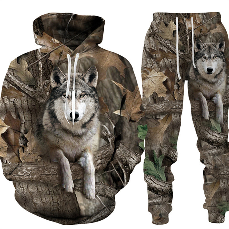 2023 New Casual Camouflage Hunting Animal 3D Hoodies Sweatshirts/Sweatshirt Men Tracksuit 2 Piece Set
