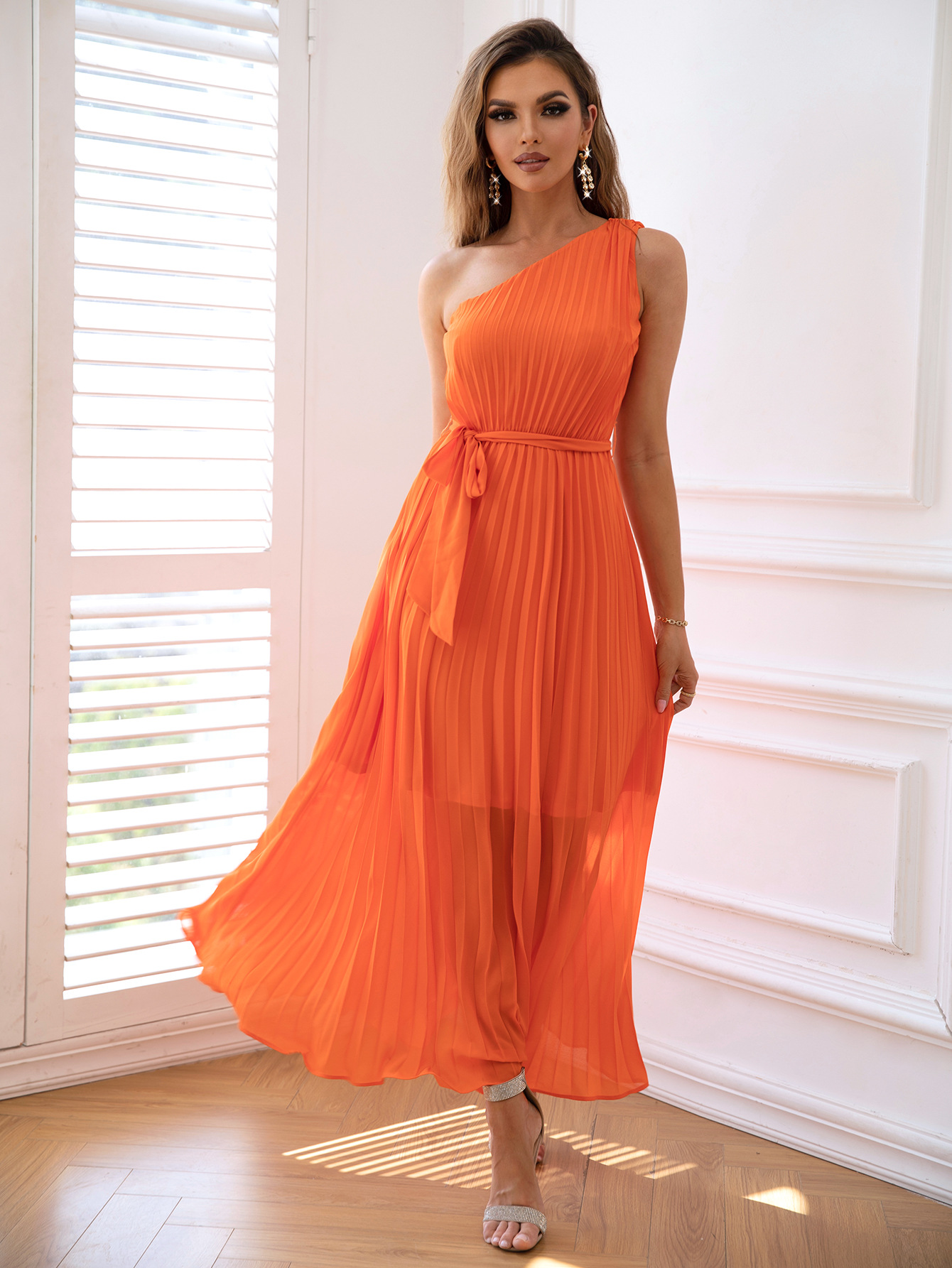 Pleated Slant Collar Dress - Image 10