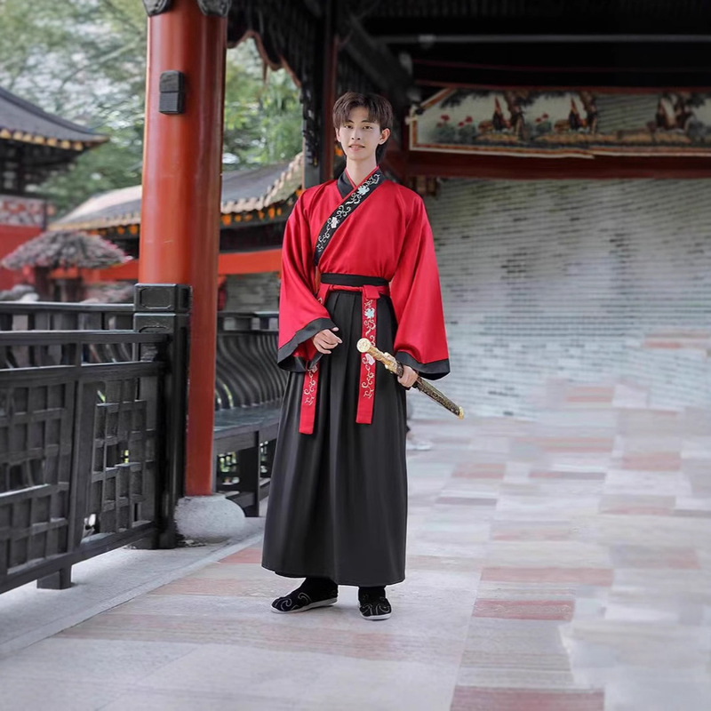 Ancient Costume Improved Chinese Hanfu Performance Clothing Stage Performance Women's Wide-Sleeved Cross-Collar Men's Performance Clothing Adult Ceremony