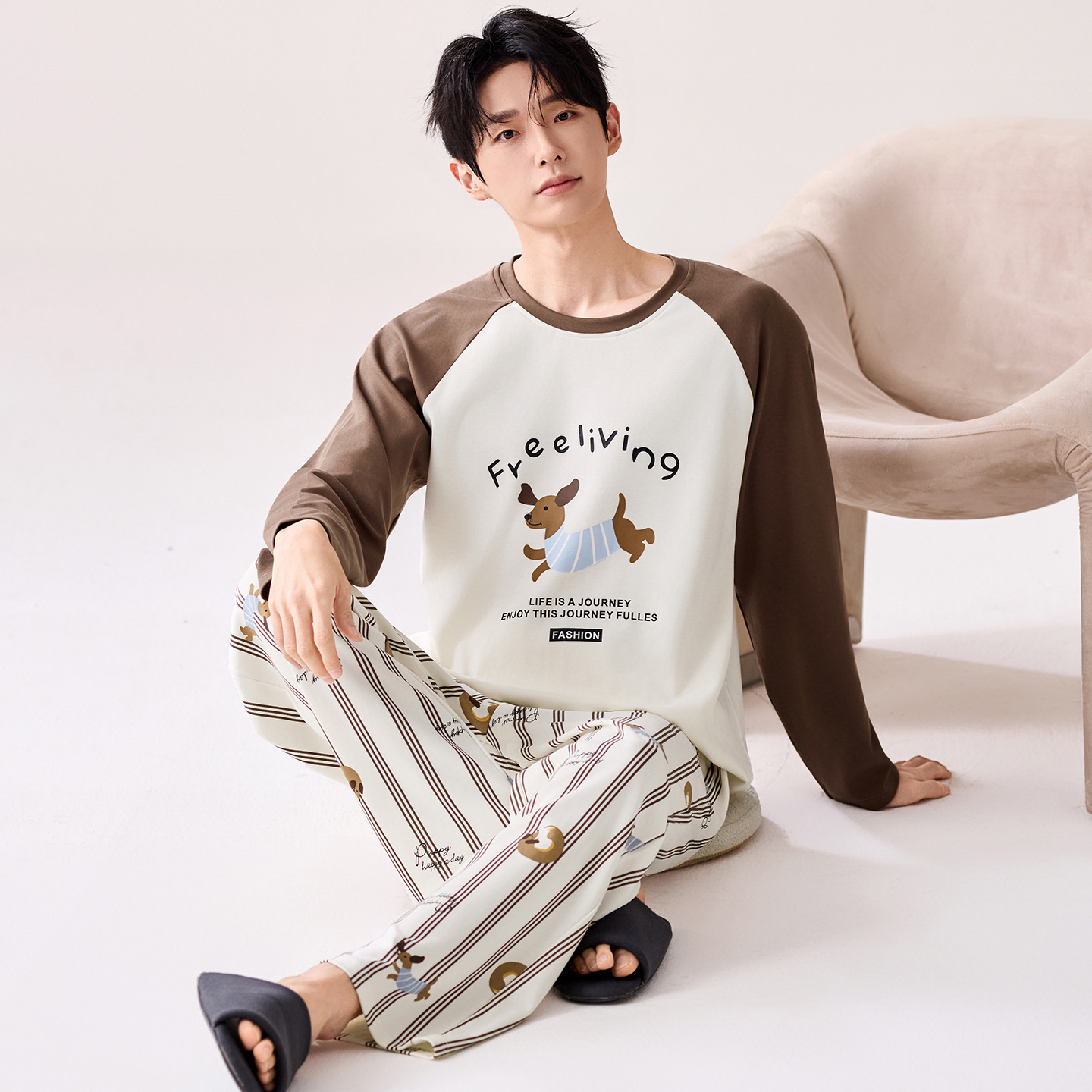 2025 New Pajamas for Men in Spring and Autum, Skin-Friendly Pure Cotton Long-Sleeved Pullovers That Can Be Worn Outside in Autum and Winter, Plus Size Home Clothes