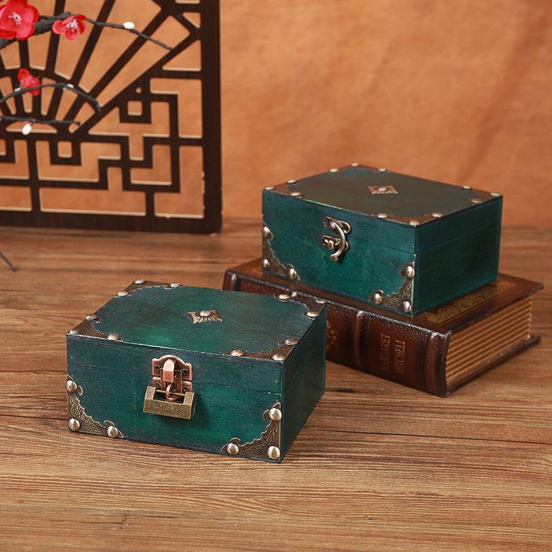 古风木质收纳盒首饰珠宝杂物桌面收纳盒复古带锁小木盒礼品包装盒