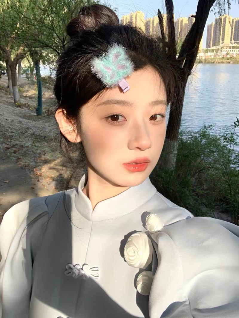 甜美少女風蝴蝶髮夾劉海夾秋冬針織邊夾復古昭和可愛日系髮飾髮夾