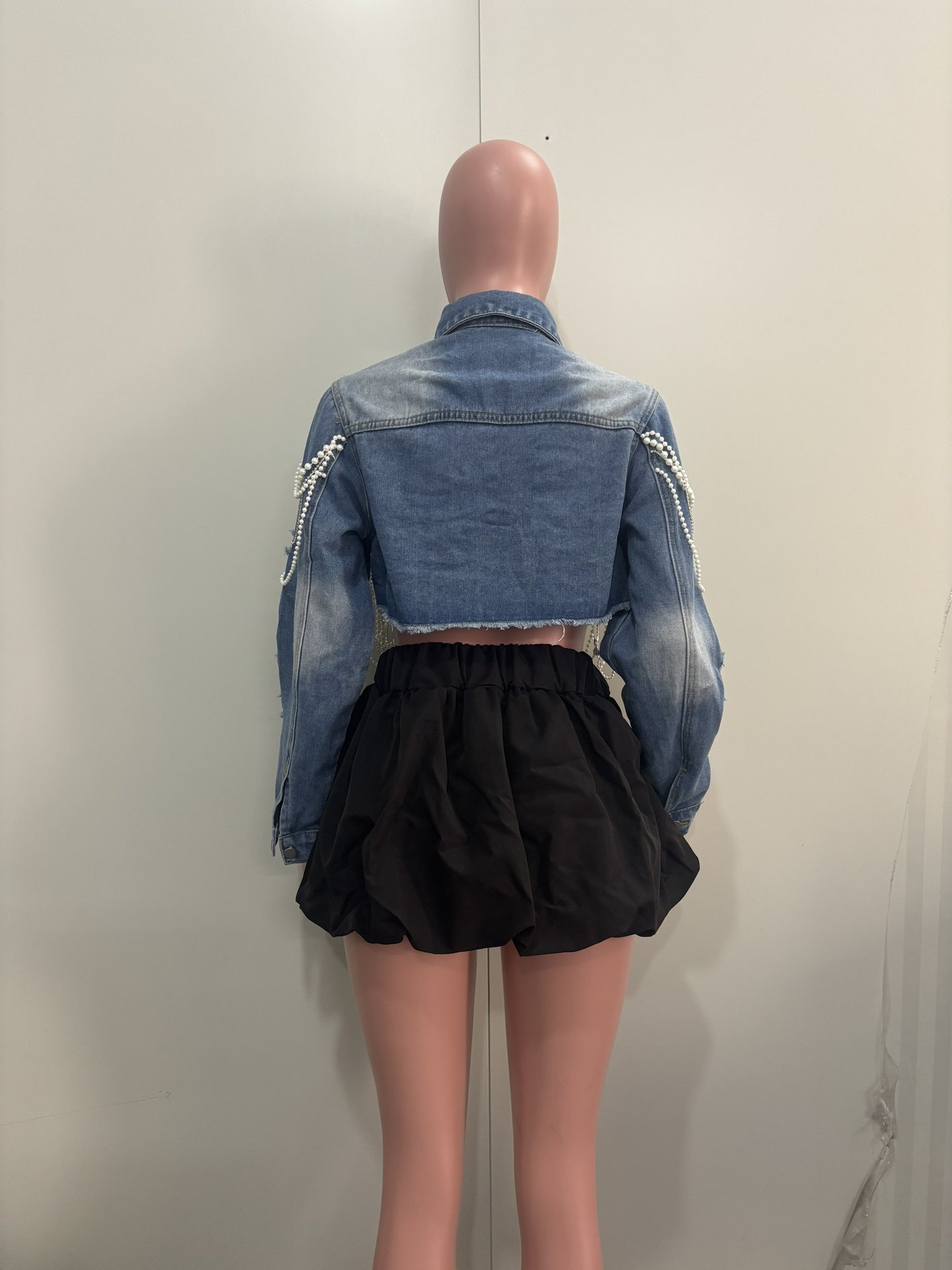 Women's Denim Jacket With Pearl Embellishments Vintage Style_voghion.com