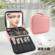 高级带镜化妆包女大容量2025新款便携式旅行出差手提分区收纳包箱